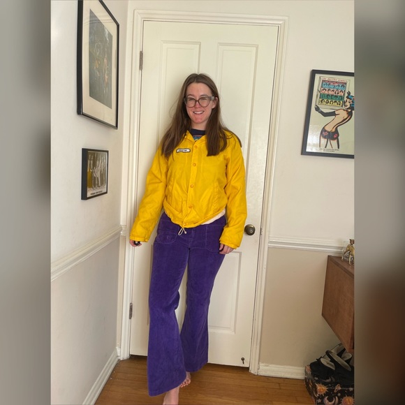 70s Vintage Cactus Yellow Windbreaker w. Name Patch and Back Graphic - Picture 2 of 9